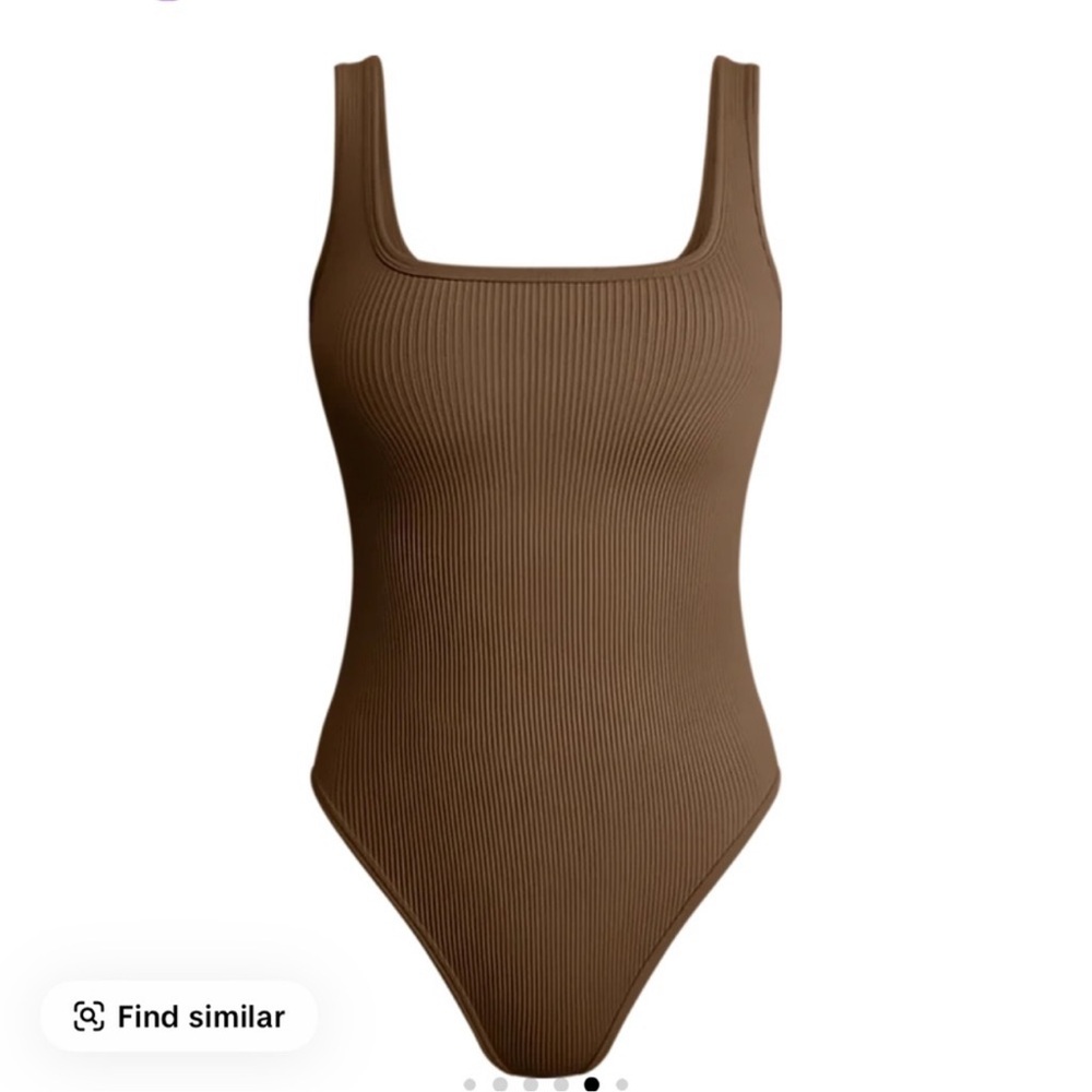 Ribbed Square Neck Brown Bodysuit